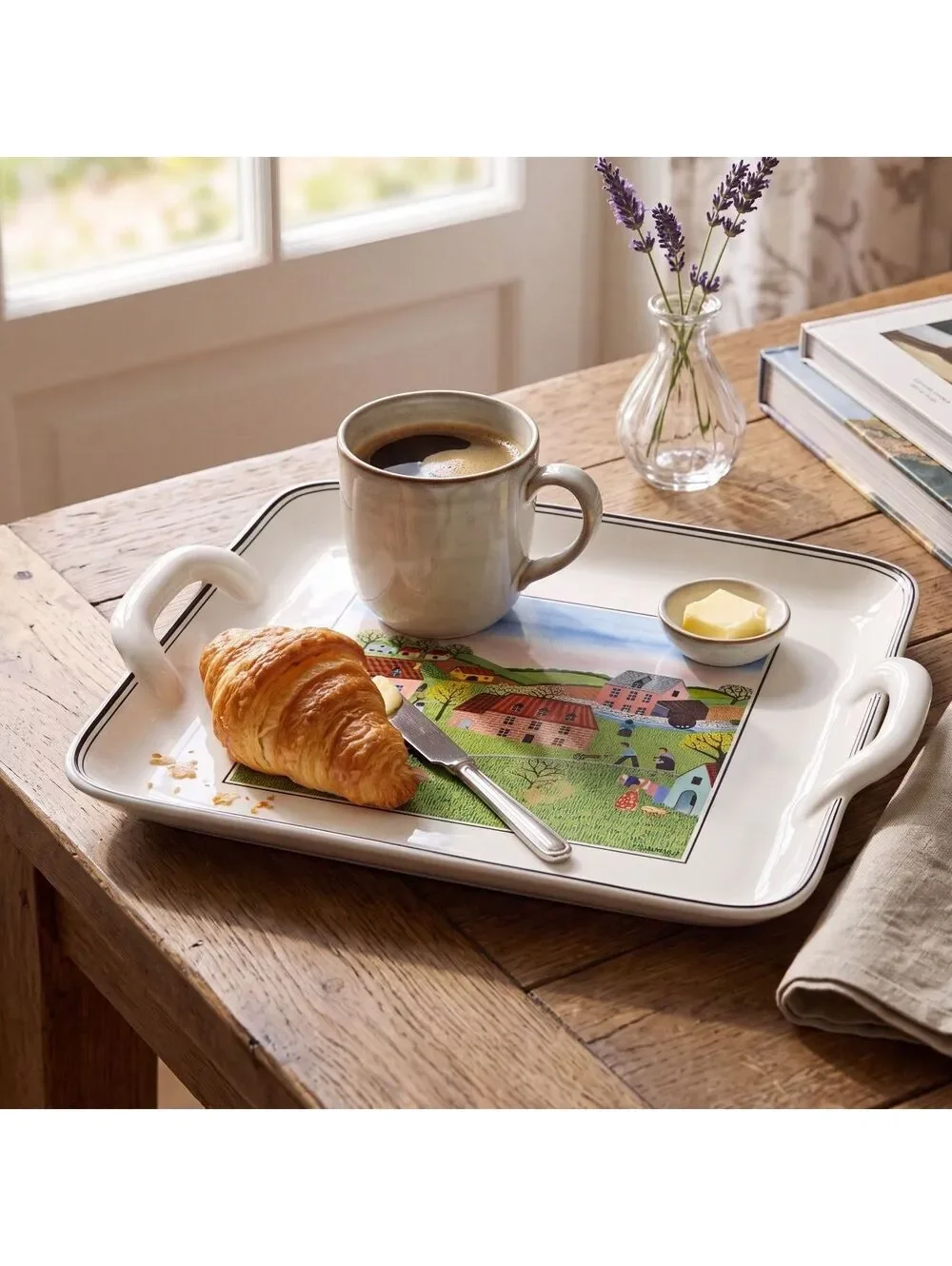 Vintage Villeroy & Boch Design Naif Laplau Farm Handled Serving Tray 9 Inch